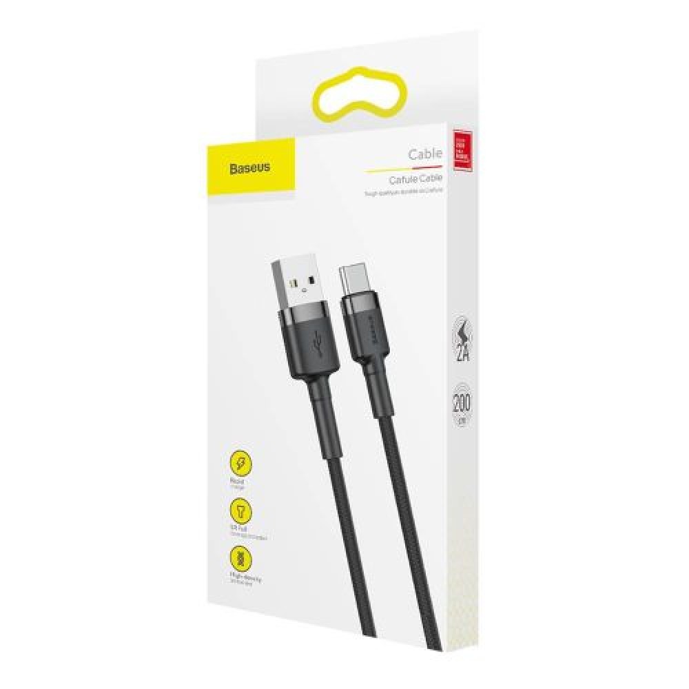 Καλώδιο Baseus Type-C Cafule 2A, 3m, Γκρι/Μαύρο (CATKLF-UG1)