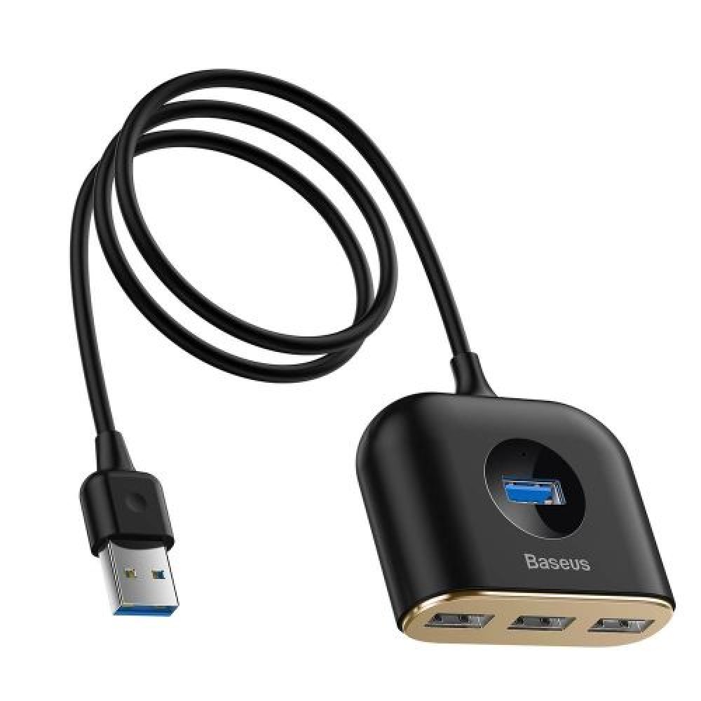 Baseus HUB Τετράγωνο στρογγυλό 4in1 Προσαρμογέας USB USB3.0*1 + USB2.0*3 1m Μαύρο (CAHUB-AY01)