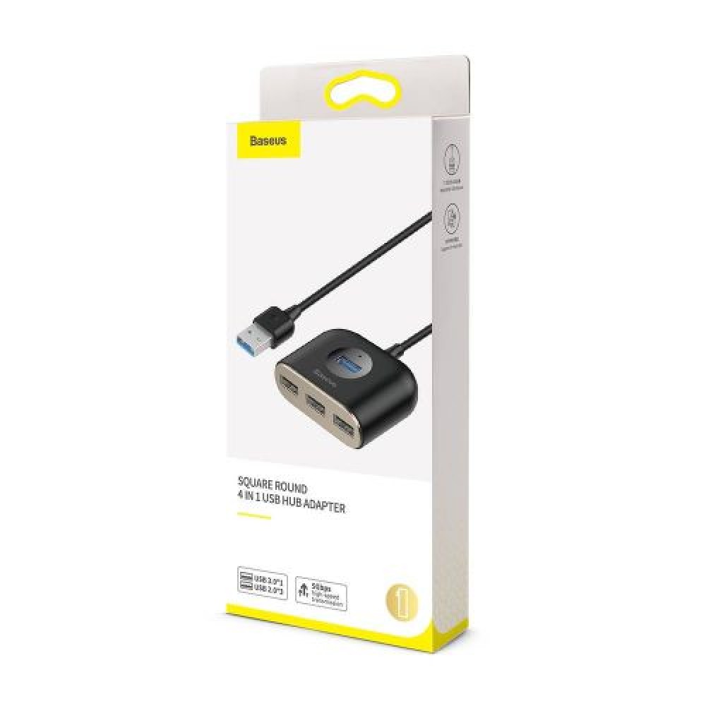 Baseus HUB Τετράγωνο στρογγυλό 4in1 Προσαρμογέας USB USB3.0*1 + USB2.0*3 1m Μαύρο (CAHUB-AY01)