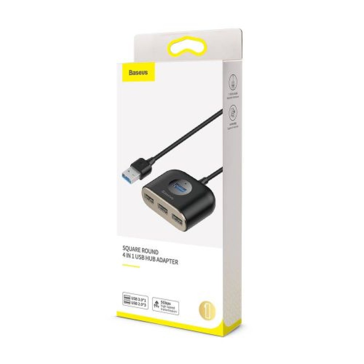 Baseus HUB Τετράγωνο στρογγυλό 4in1 Προσαρμογέας USB USB3.0*1 + USB2.0*3 1m Μαύρο (CAHUB-AY01)