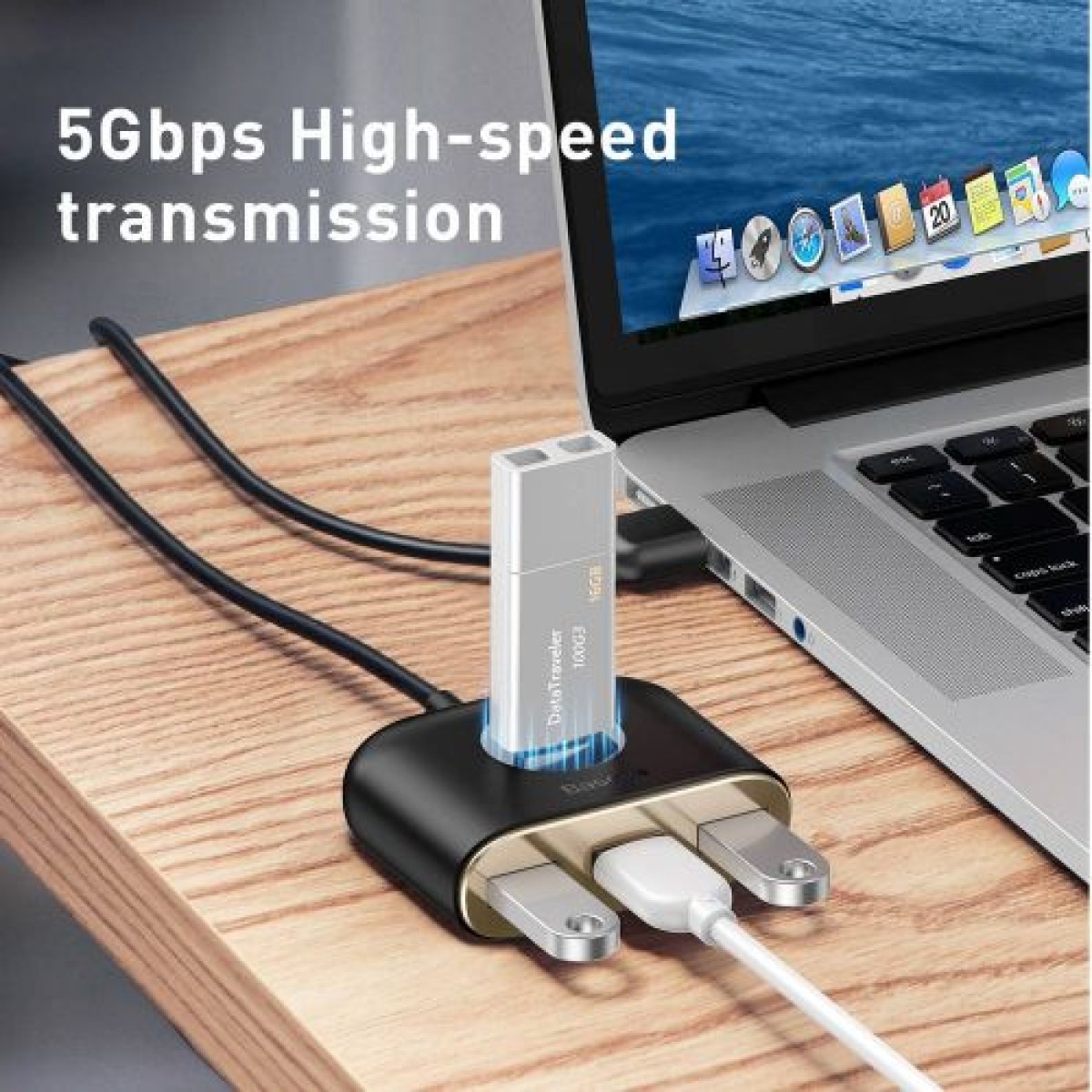 Baseus HUB Τετράγωνο στρογγυλό 4in1 Προσαρμογέας USB USB3.0*1 + USB2.0*3 1m Μαύρο (CAHUB-AY01)