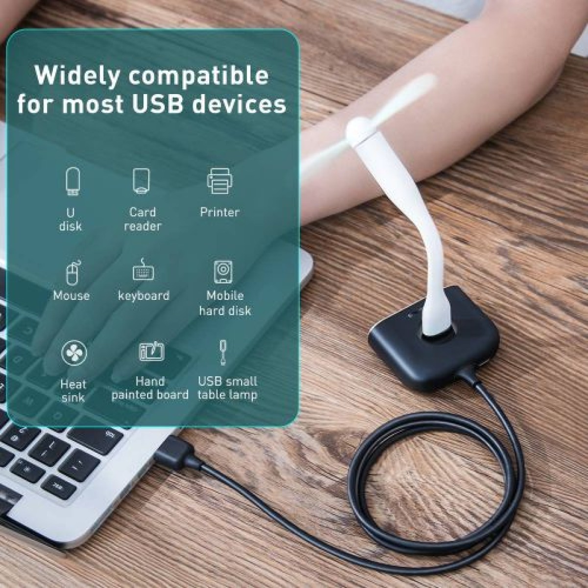 Baseus HUB Τετράγωνο στρογγυλό 4in1 Προσαρμογέας USB USB3.0*1 + USB2.0*3 1m Μαύρο (CAHUB-AY01)