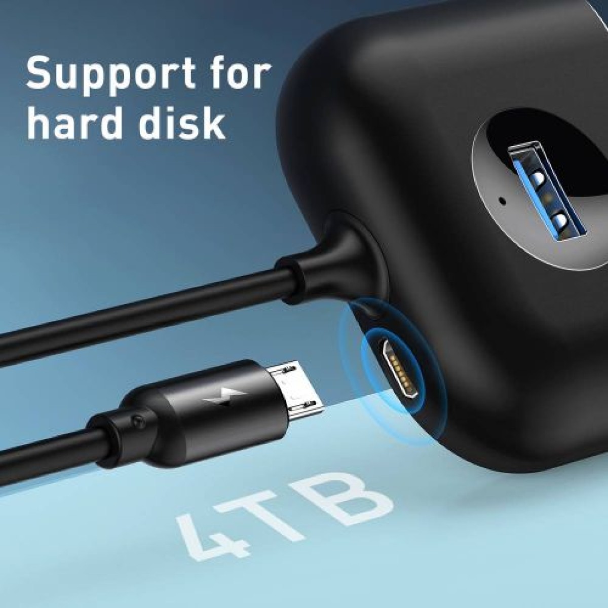 Baseus HUB Τετράγωνο στρογγυλό 4in1 Προσαρμογέας USB USB3.0*1 + USB2.0*3 1m Μαύρο (CAHUB-AY01)