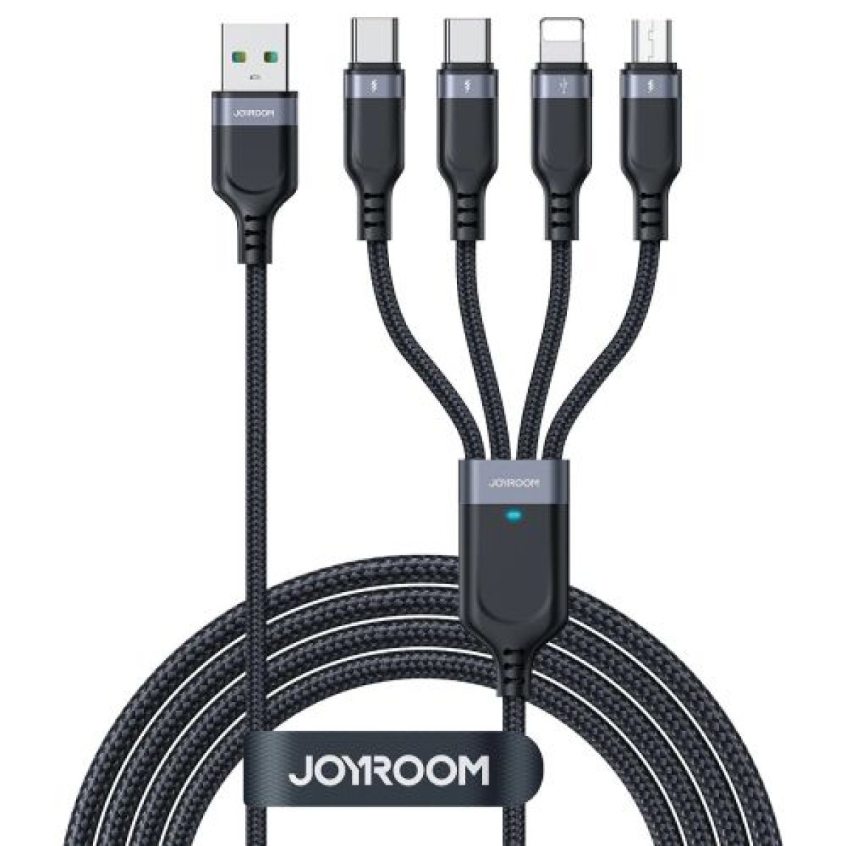 Joyroom 4-σε-1 USB - Lightning/ Type-C/ Type-C/ Micro USB Cable Multi-Color Series A18, 3.5A, 1.2m, Black (S-1T4018A18c)