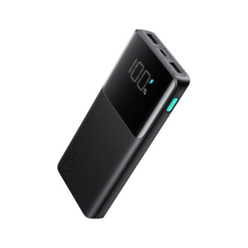Joyroom Power Bank με ψηφιακή οθόνη, C+U+U, PD 25W, 10000 mAh με καλώδιο USB-A σε Typle-C (0,25m) Μαύρο (JR-PBF20)