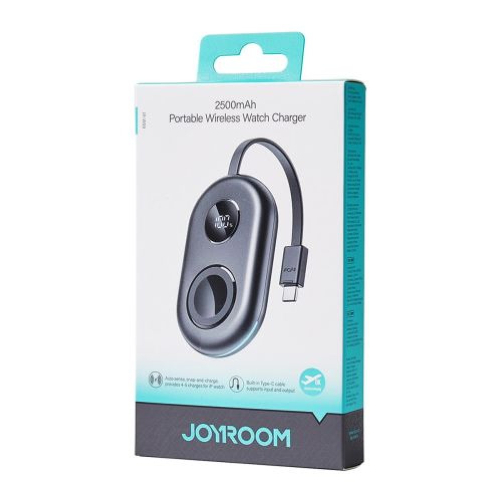 Joyroom Power Bank Μαγνητική ασύρματη φόρτιση, MagSafe για Apple Watch, PD 3W, 2500 mAh, με ενσωματωμένο καλώδιο Type-C, Μαύρο (JR-W09)