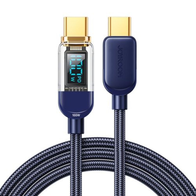 Joyroom Type-C - Καλώδιο δεδομένων Type-C 100W, 1,2m με Digital Display Blue (S-CC100A4)