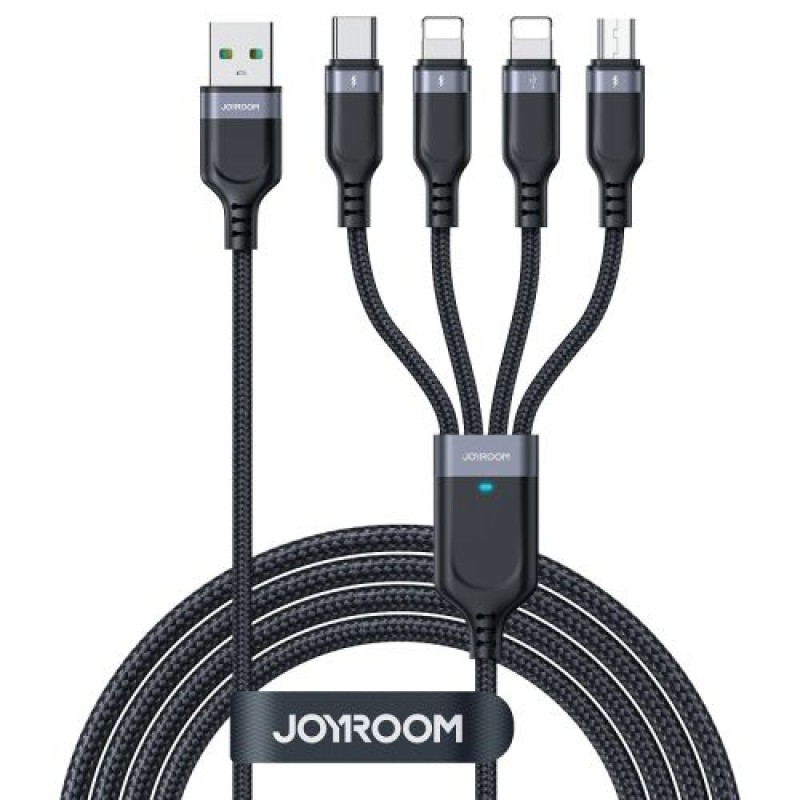 Joyroom 4-σε-1 USB - Lightning/ Lightning/ Type-C/ Micro USB Καλώδιο Multi-Color Series A18, 3.5A, 1.2m, Μαύρο (S-1T4018A18l)