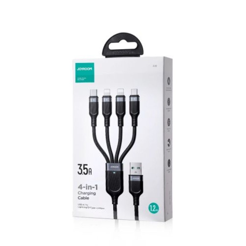 Joyroom 4-σε-1 USB - Lightning/ Lightning/ Type-C/ Micro USB Καλώδιο Multi-Color Series A18, 3.5A, 1.2m, Μαύρο (S-1T4018A18l)