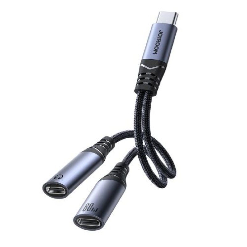 Προσαρμογέας Joyroom DAC 2-σε-1 Type-C to Type-C/ Type-C, 60W, 0,14m, Μαύρο (SY-C03)