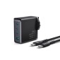 Joyroom Travel Charger GaN Fast Charger (Ηνωμένο Βασίλειο) C+C+C+U, 140W, με καλώδιο Type-C σε Type-C, PD 240W (1,2m) Μαύρο EU (JR-TCG05UK)