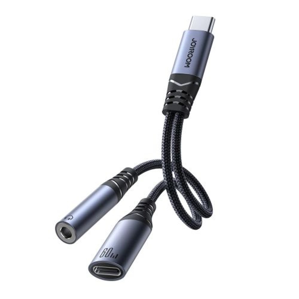 Joyroom Adapter DAC 2-σε-1 Type-C σε 3,5mm Mini Jack/ Type-C, 60W, 0,14m, Μαύρο (SY-C02)