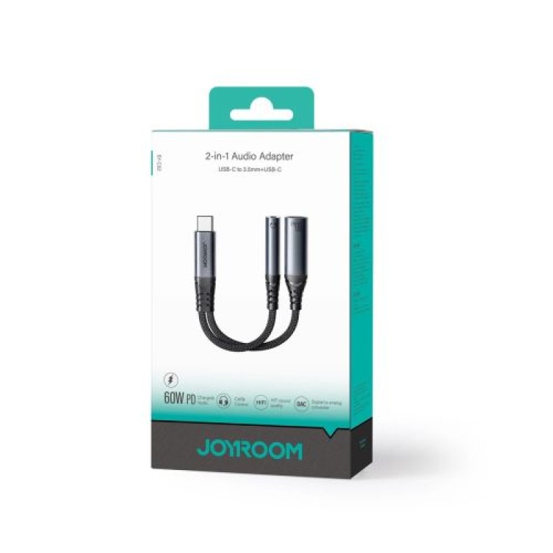 Joyroom Adapter DAC 2-σε-1 Type-C σε 3,5mm Mini Jack/ Type-C, 60W, 0,14m, Μαύρο (SY-C02)