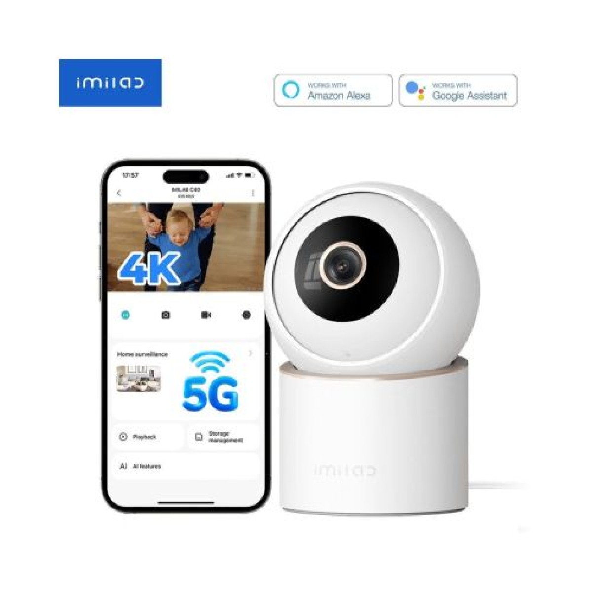 Οικιακή κάμερα ασφαλείας Xiaomi IMILAB C40, Night Vision.360, 4K Λευκό EU CMSXJ112A