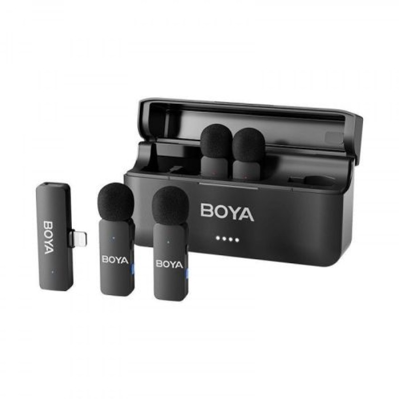 BOYA Μικρόφωνο Wireless BY-V4 2,4 GHz με 4 πομπούς και 1 δέκτη (Lightning) Black EU
