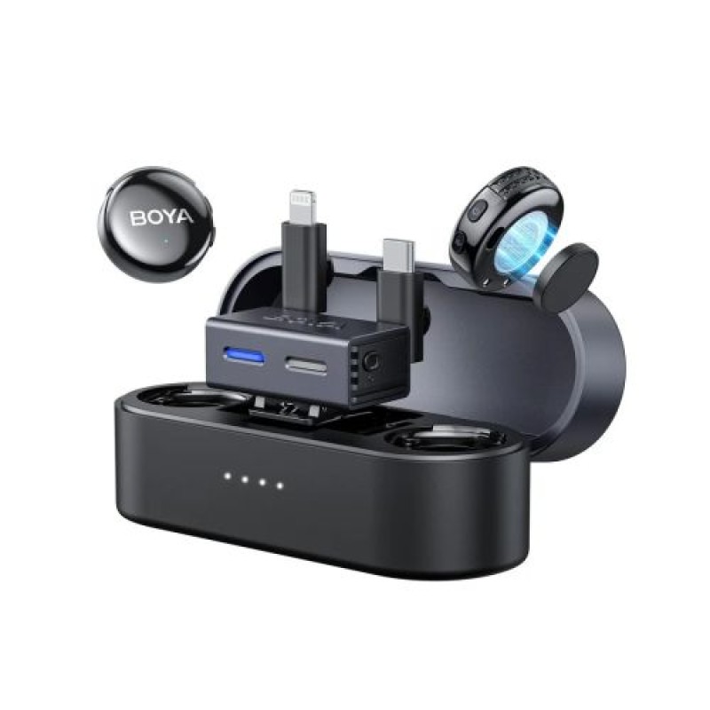 Μικρόφωνο BOYA Ασύρματο BOYALINK 3-01, 2,4 GHz, AI Noise Cancellation, με 2 πομπούς και 2 δέκτες (Type-C, Lightning) Black EU