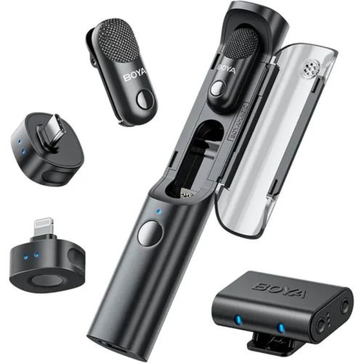 BOYA Microphone Wireless Magic-02 2,4GHz με 2 πομπούς και 3 δέκτες (Type-C, Lightning και 3,5mm Θηλυκό) Black EU