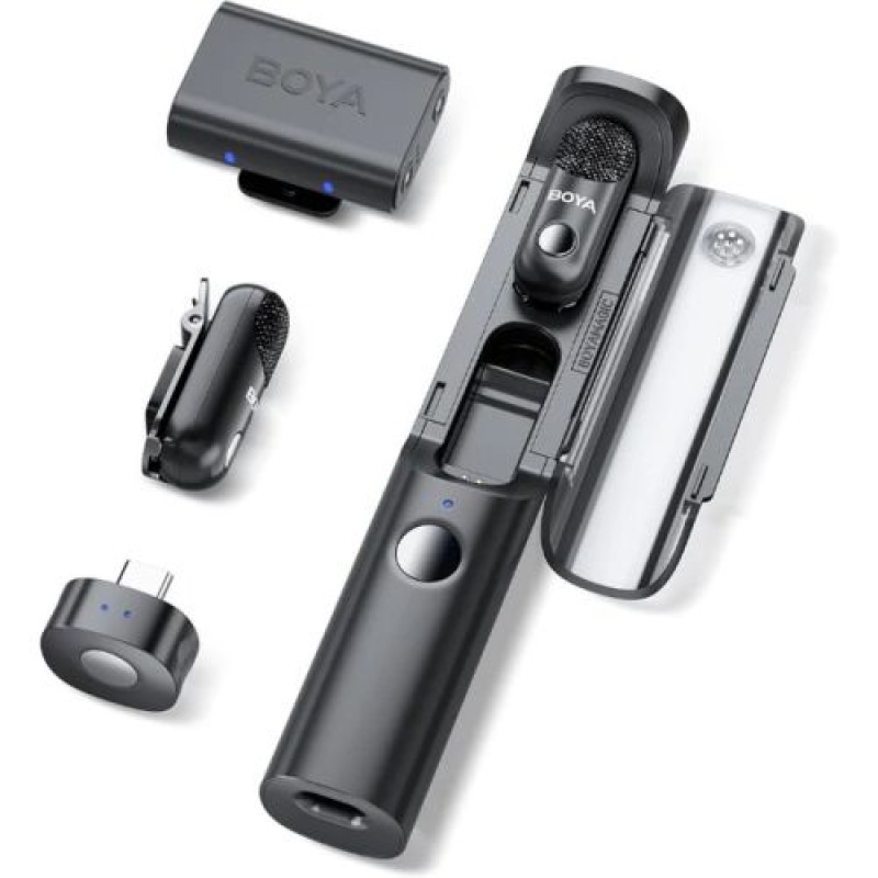 BOYA Microphone Wireless Magic-03 2,4GHz με 2 πομπούς και 2 δέκτες (Type-C, και 3,5mm Θηλυκό) Black EU