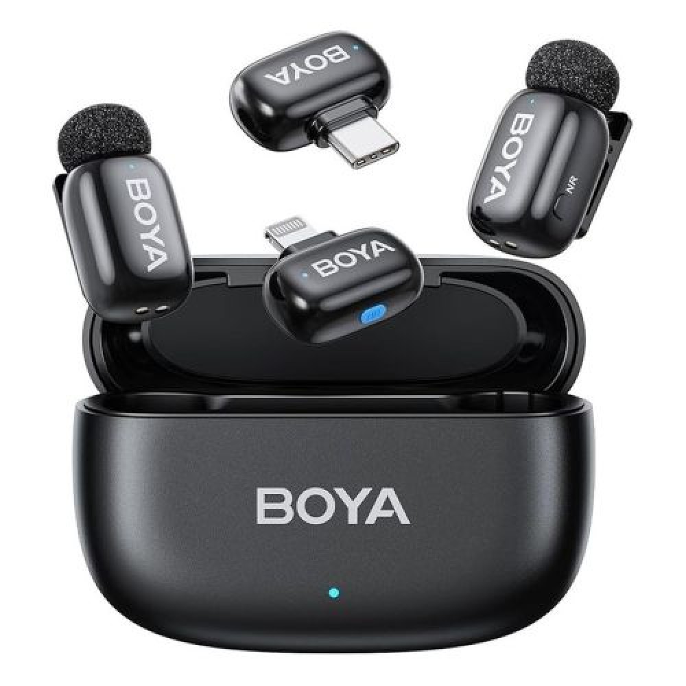 BOYA Microphone Wireless Mini 2-01 2,4GHz, με 2 πομπούς και 2 δέκτες (Type-C και Lightning) Black EU