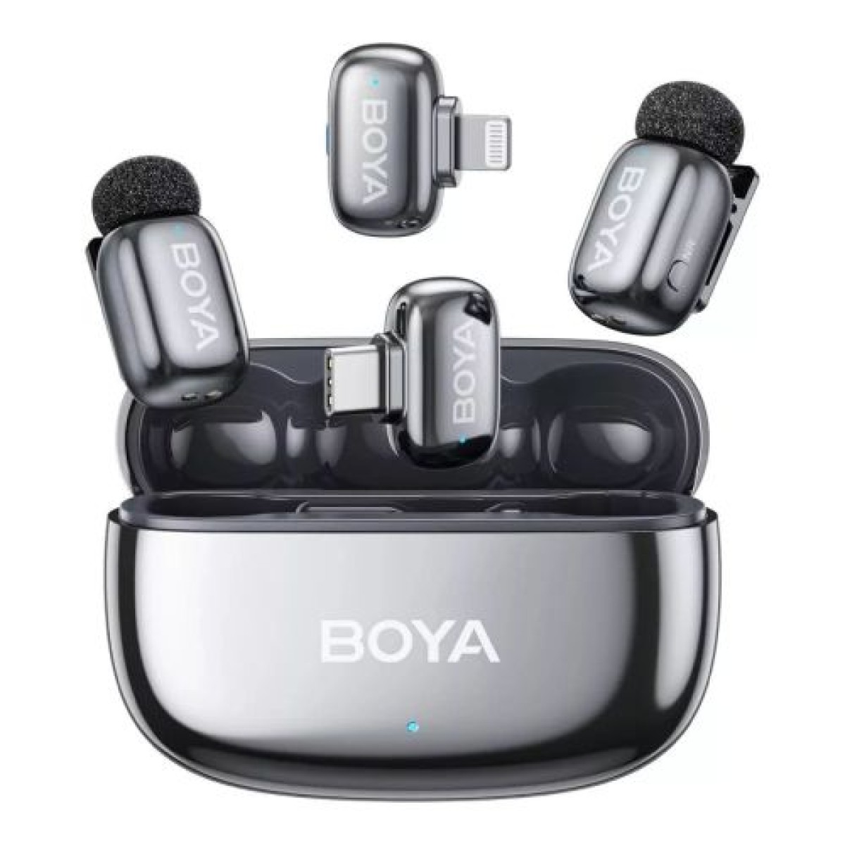 BOYA Microphone Wireless Mini 2-01 2,4GHz, AI Powered Noise Cancellation με 2 πομπούς και 2 δέκτες (Type-C και Lightning) Space Grey EU