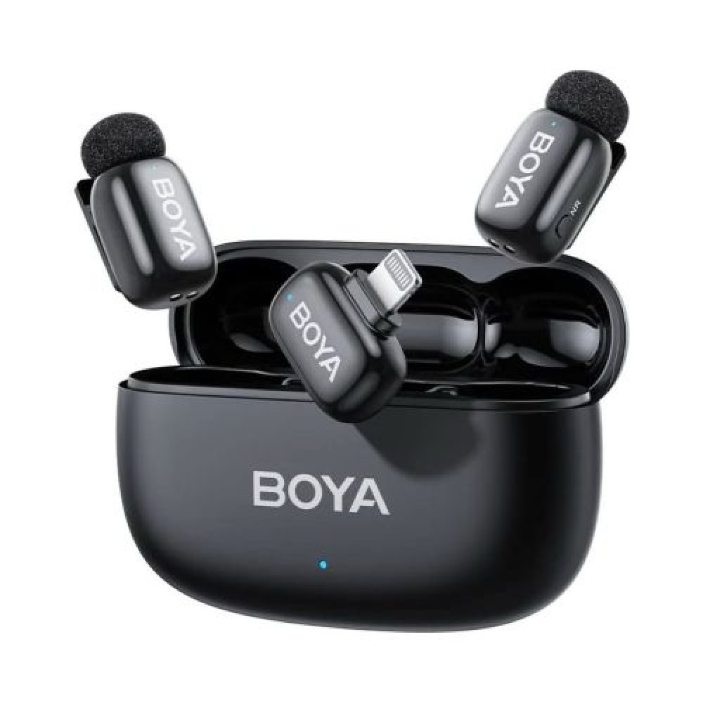 BOYA Microphone Wireless Mini 2-03 2,4GHz, AI Powered Noise Cancellation με 2 πομπούς και 1 δέκτη (Lightning) Black EU