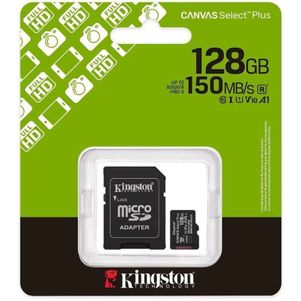Kingston MicroSD Card Canvas Select Plus 128GB Class 10 + Adapter (SDCS3/128)