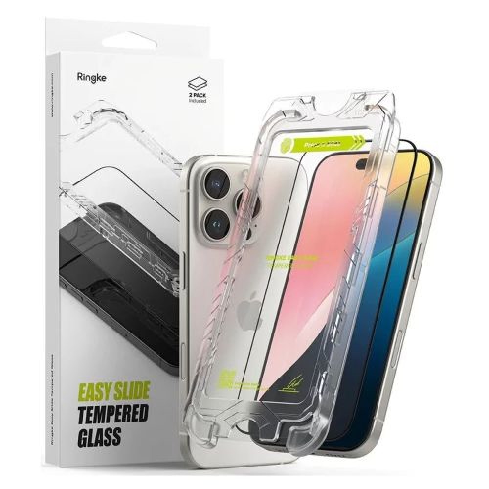 Ringke iPhone 16 Pro Screen Protector Premium Easy Slide Tempered Glass 9H με διάταξη τοποθέτησης (2 τμχ) Διαφανές