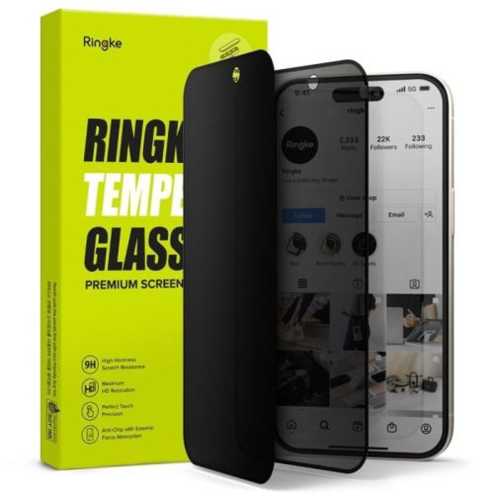 Ringke iPhone 15/ 16 Screen Protector Easy Slide Privacy Tempered Glass 9H με σέγα εγκατάστασης (2 τμχ) Διαφανές
