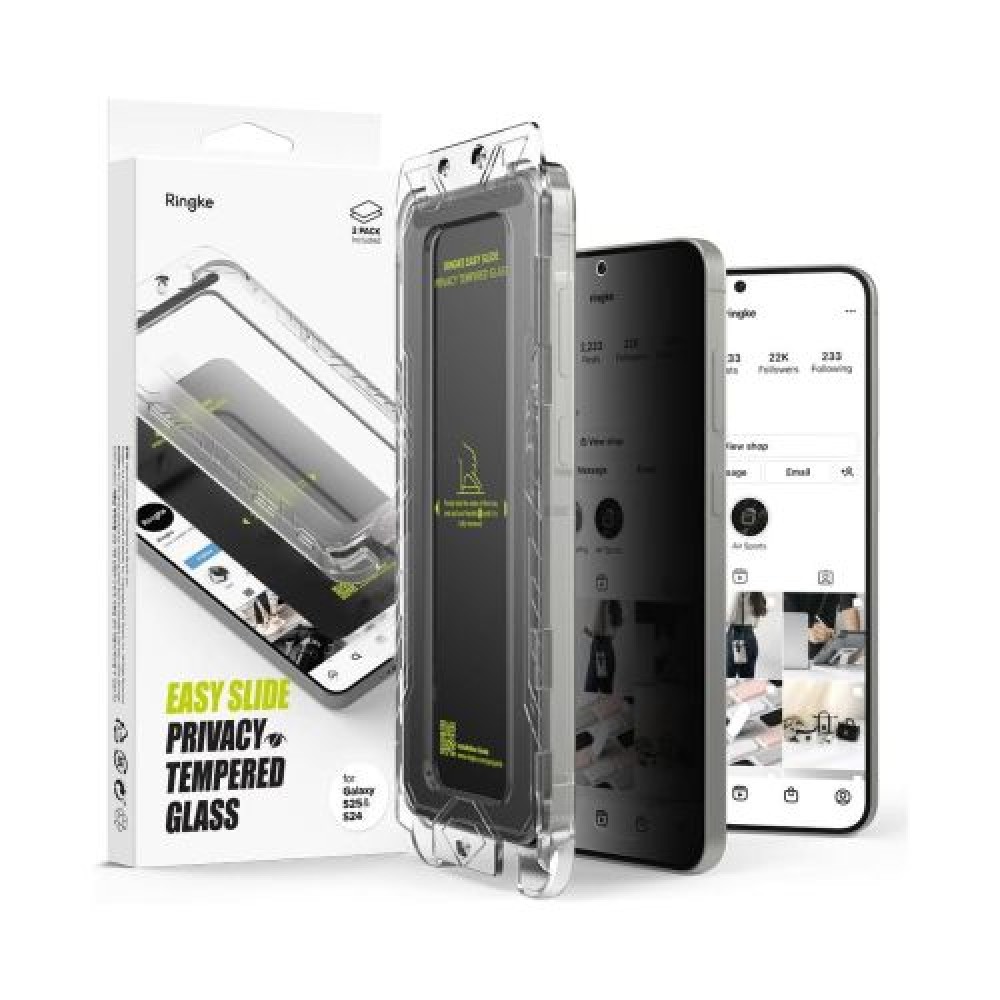Ringke Galaxy S25/S24 Screen Protector Premium Easy Slide Privacy Tempered Glass 9H με διάταξη τοποθέτησης (2 τμχ) Διαφανές
