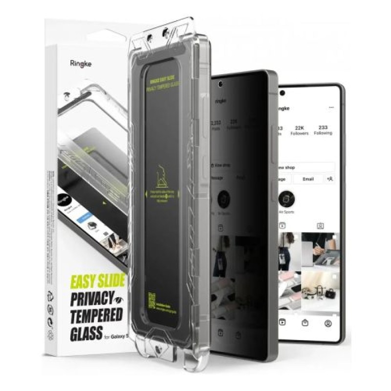 Ringke Galaxy S25 Ultra Screen Protector Premium Easy Slide Privacy Tempered Glass 9H με ρακόρ εγκατάστασης (2 τεμ.) Διαφανές - ΜΟΝΟ ΖΗΜΙΑ ΚΟΥΤΙΟΥ