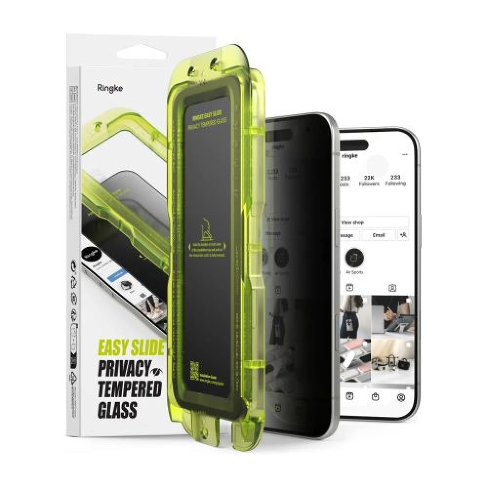 Ringke iPhone Air Screen Protector Premium Easy Slide Privacy Tempered Glass 9H με σέγα εγκατάστασης (2 τμχ) Διαφανές