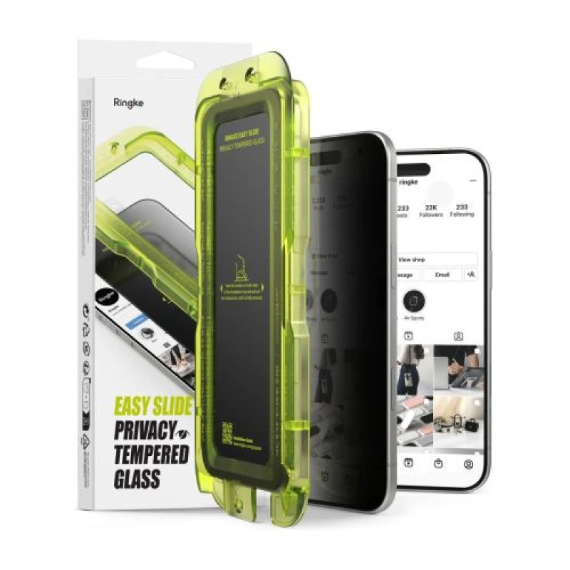 Ringke iPhone Air Screen Protector Premium Easy Slide Privacy Tempered Glass 9H με σέγα εγκατάστασης (2 τμχ) Διαφανές