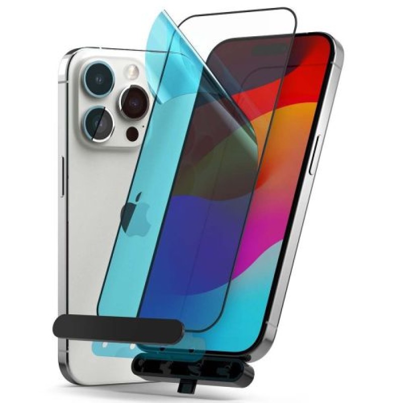 Ringke iPhone 15 Pro Screen Protector Premium Tempered Glass 9H με διάφανη διάταξη εγκατάστασης