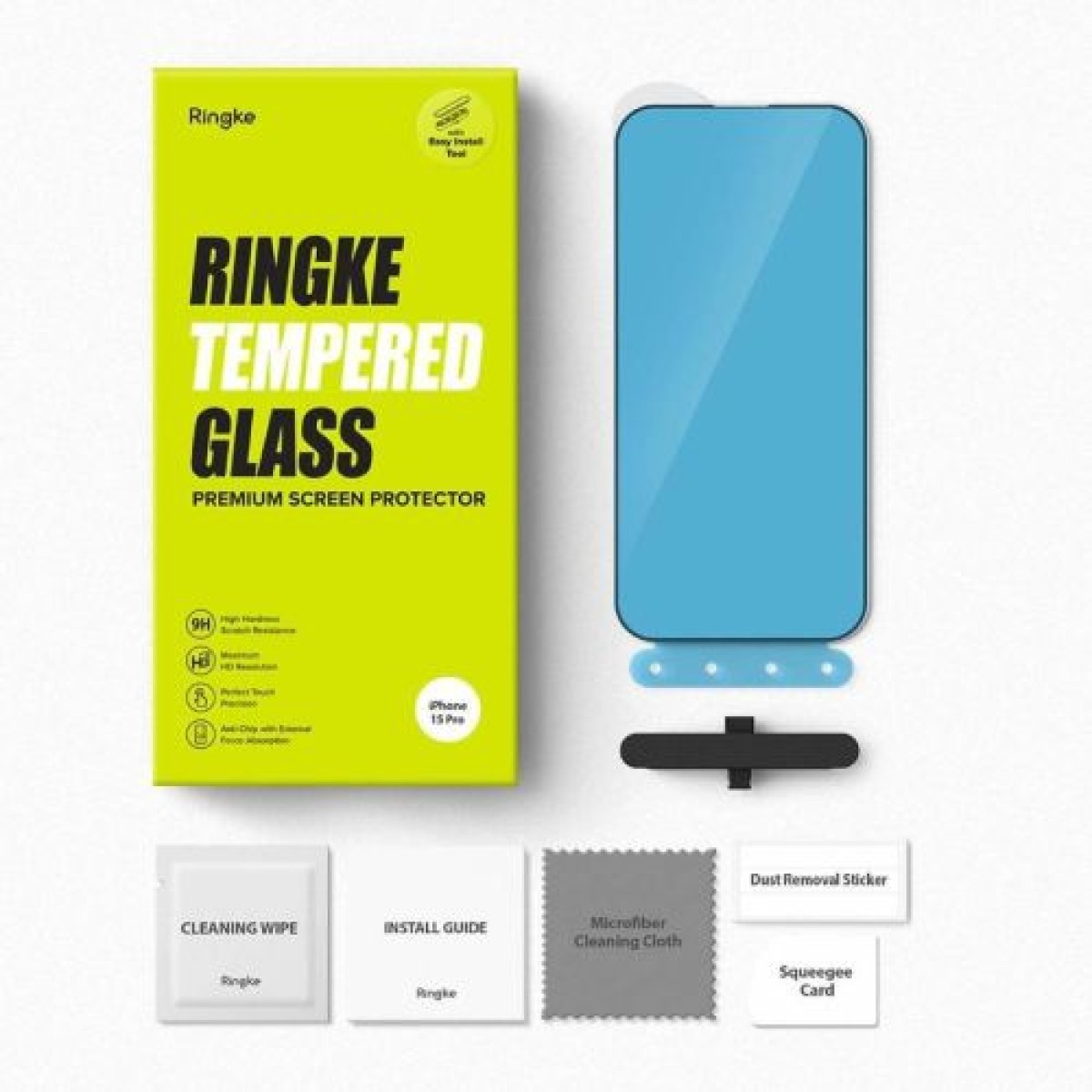 Ringke iPhone 15 Pro Screen Protector Premium Tempered Glass 9H με διάφανη διάταξη εγκατάστασης