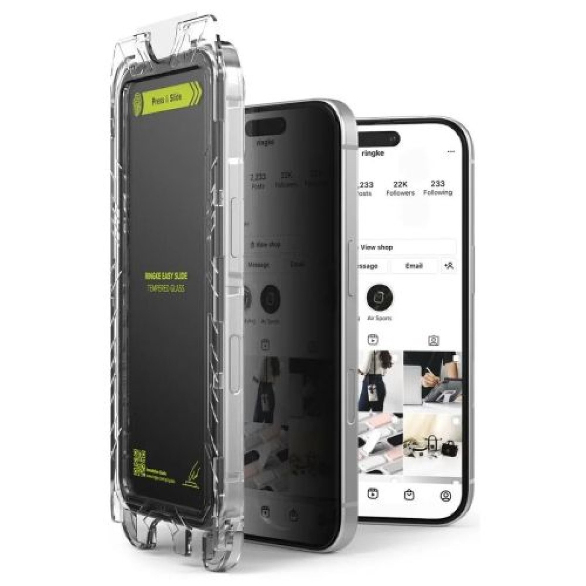 Ringke iPhone 15/ 16 Screen Protector Privacy Premium Easy Slide Tempered Glass 9H με διάταξη τοποθέτησης (2 τμχ) Διαφανές