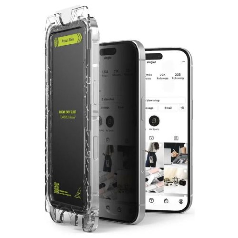 Ringke iPhone 15/ 16 Screen Protector Privacy Premium Easy Slide Tempered Glass 9H με διάταξη τοποθέτησης (2 τμχ) Διαφανές