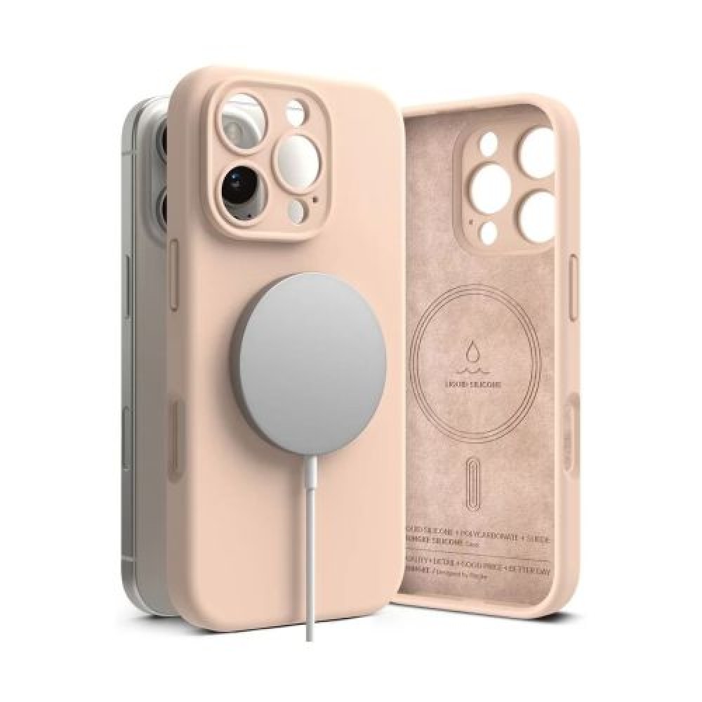 Ringke iPhone 16 Pro Max Case Silicone Magnetic Pink Sand