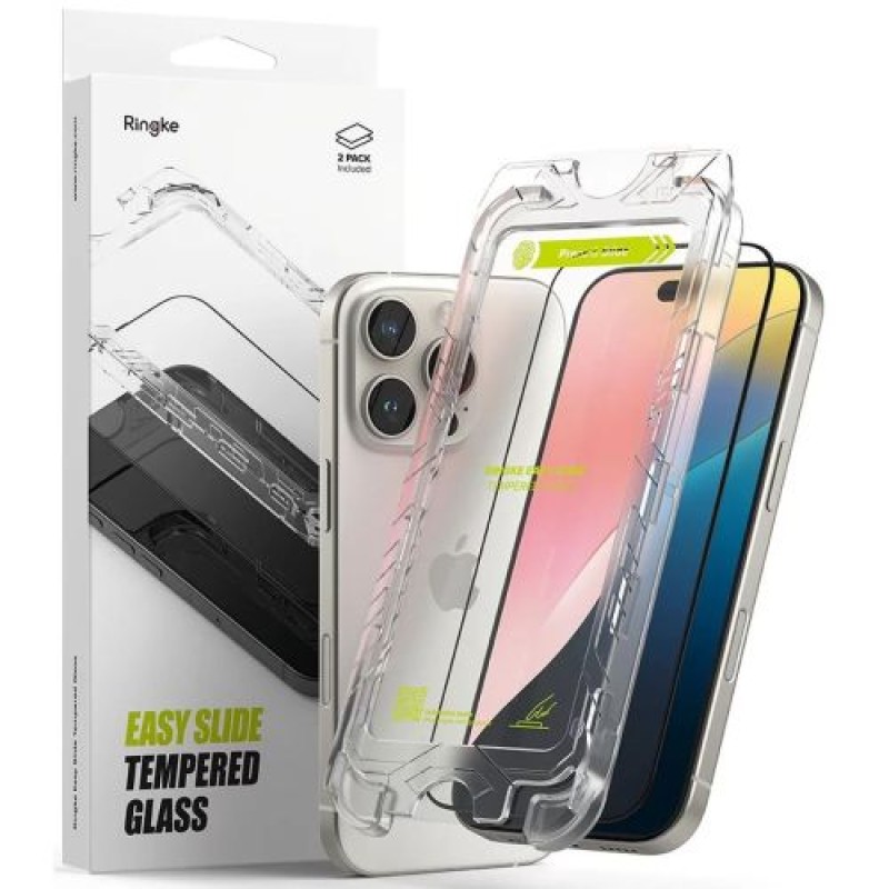 Ringke iPhone 16 Pro Max Screen Protector Premium Easy Slide Tempered Glass 9H με σέγα εγκατάστασης (2 τμχ) Διαφανές