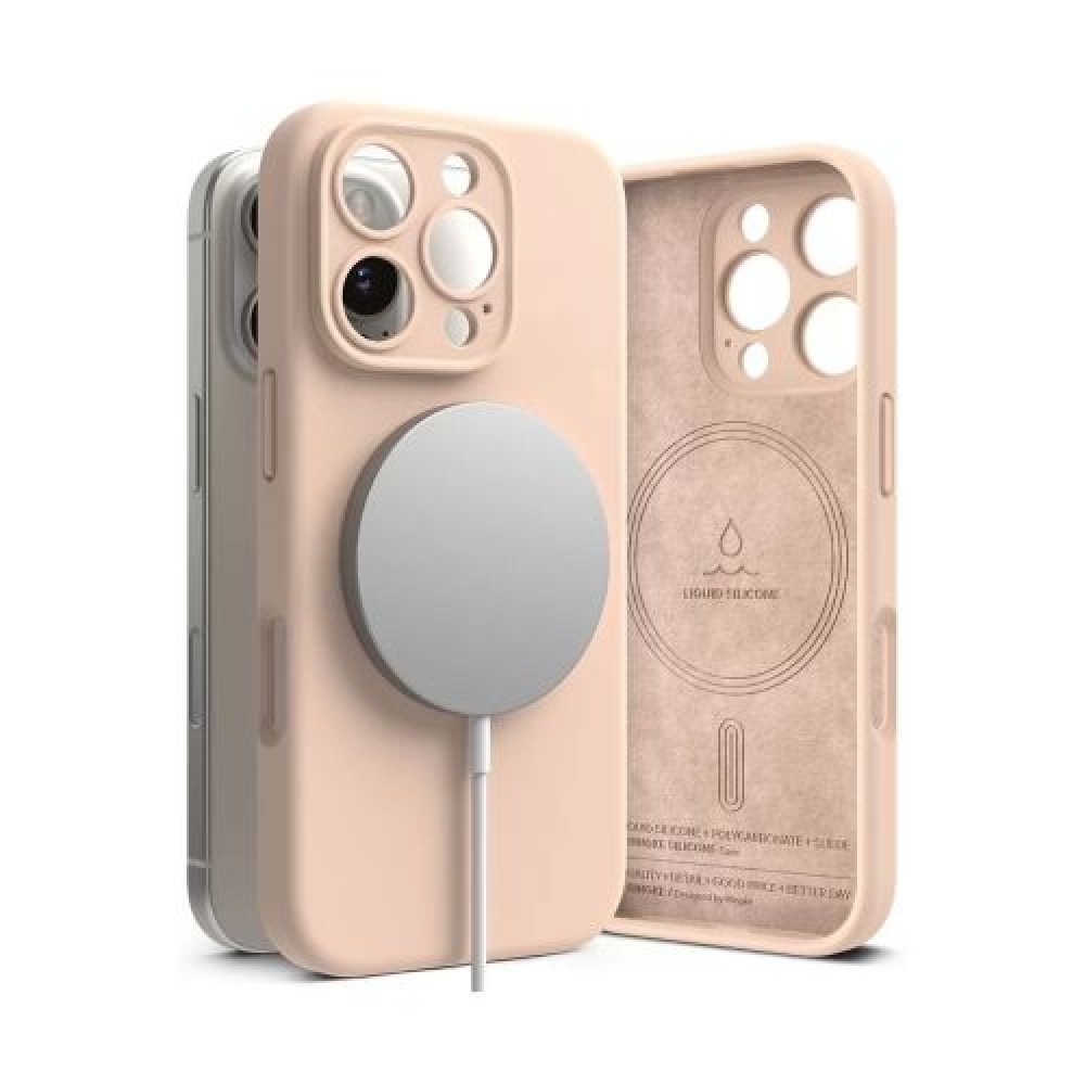 Ringke iPhone 16 Pro Case Silicone Magnetic Pink Sand