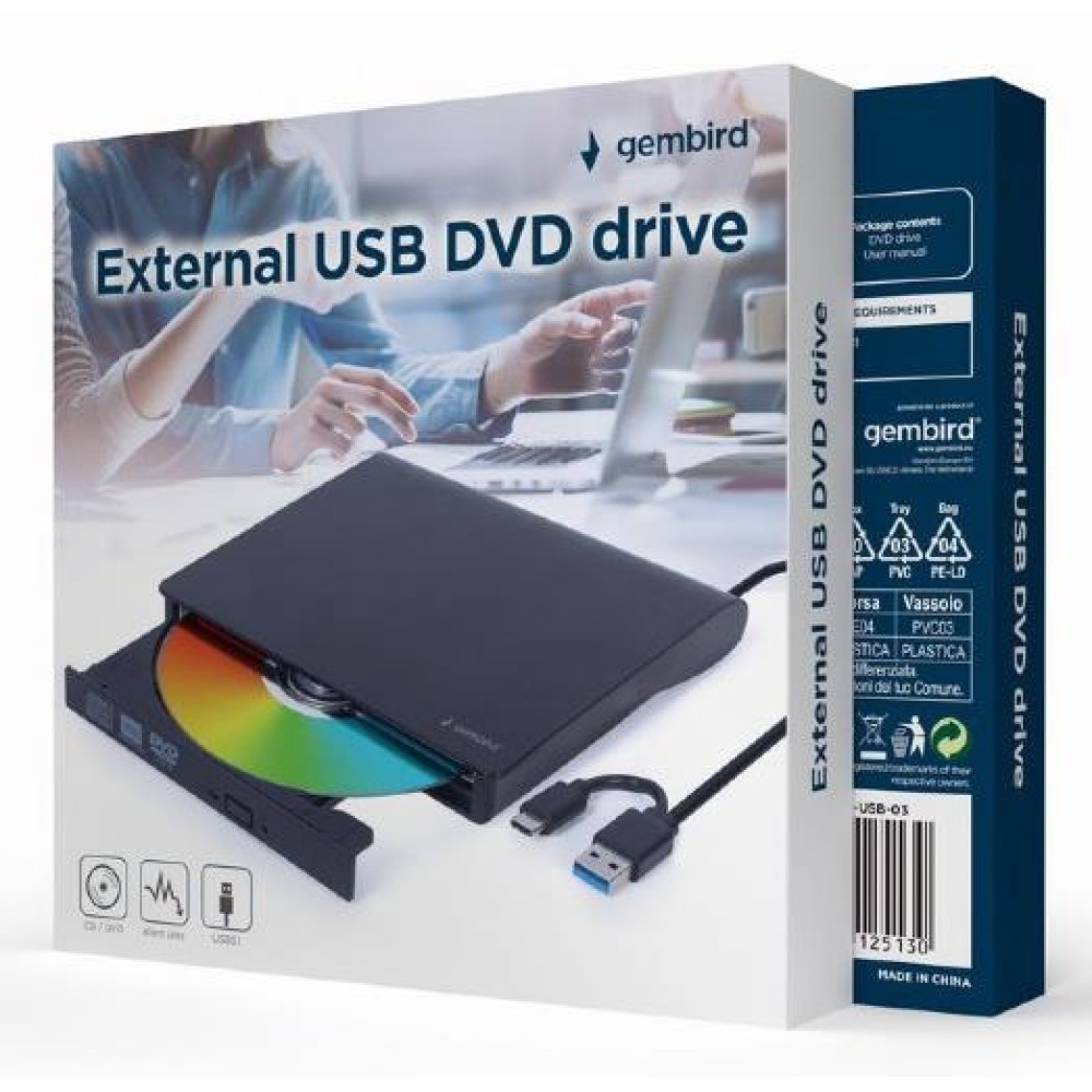 DVD RW USB3/USB-C 8X EXT RTL/BLACK DVD-USB-031 GEMBIRD