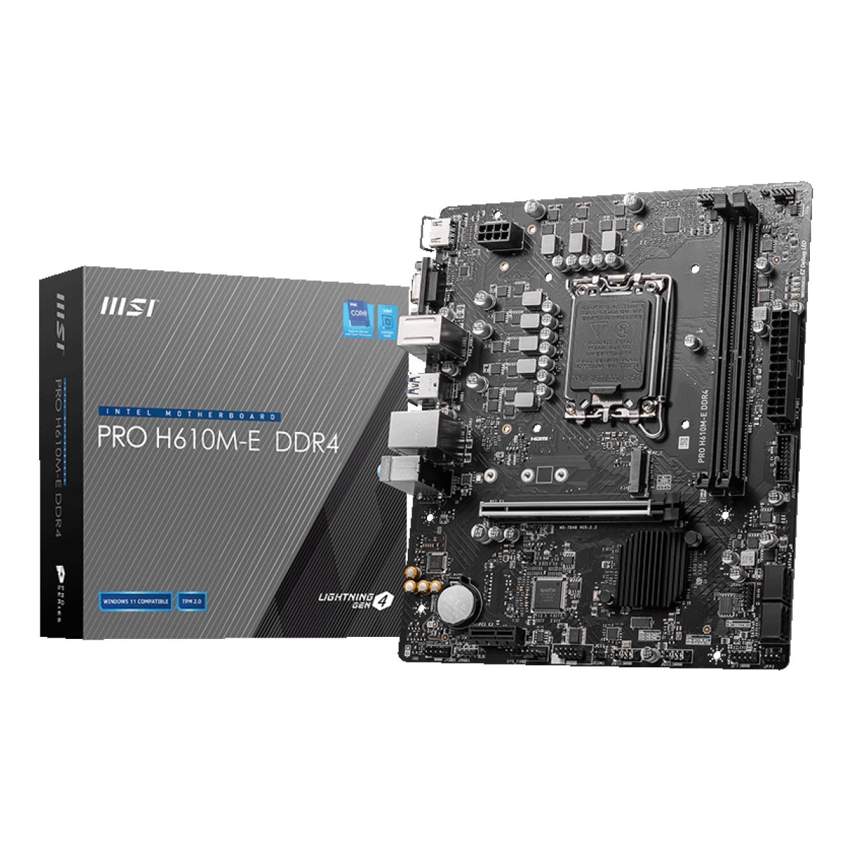 Mainboard|MSI|Intel H610|LGA1700|MicroATX|Memory DDR4|Memory slots 2|1xPCI-Express 1x|1xPCI-Express 16x|1xM.2|1x15pin D-sub|1xHDMI|4xUSB 2.0|2xUSB 3.2|1xPS/2|1xRJ45|3xAudio port|PROH610M-EDDR4