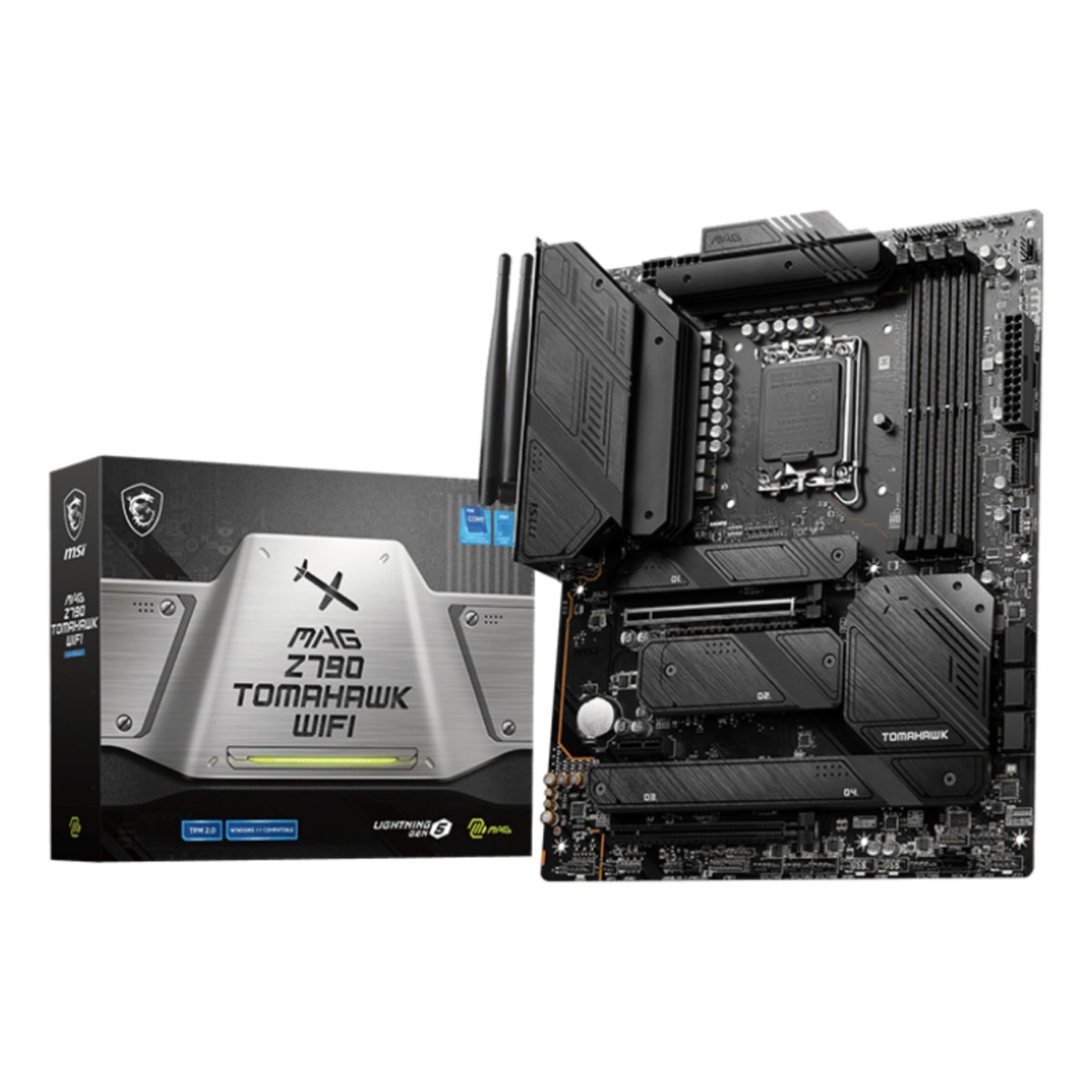 Mainboard|MSI|Intel Z790|LGA1700|ATX|Memory DDR5|Memory slots 4|1xPCI-Express 3.0 1x|2xPCI-Express 5.0 16x|4xM.2|1xHDMI|1xDisplayPort|8xUSB 3.2|2xUSB-C|1xOptical S/PDIF|1xRJ45|5xAudio port|MAGZ790TOMAHAWKWIFI