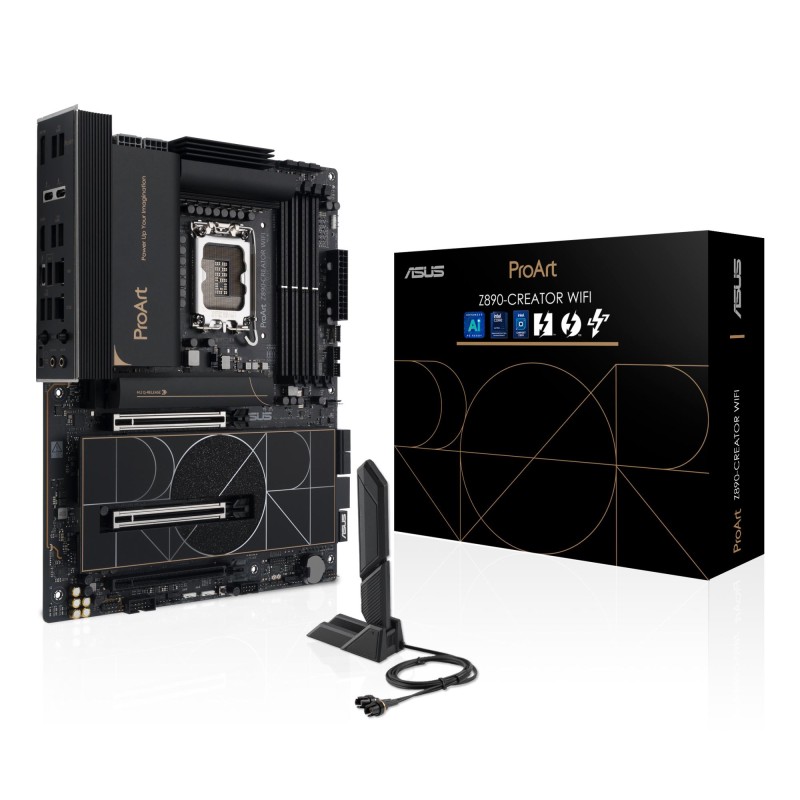 Mainboard|ASUS|Intel Z890|LGA1851|ATX|Memory DDR5|Memory slots 4|1xPCI-Express 4.0 16x|2xPCI-Express 5.0 16x|5xM.2|1xHDMI|1xDisplayPort|1xAudio-In|1xAudio-Out|1xUSB 2.0|6xUSB 3.2|3xUSB-C w/Thunderbolt|1xRJ45|PROARTZ890-CREATORWIFI