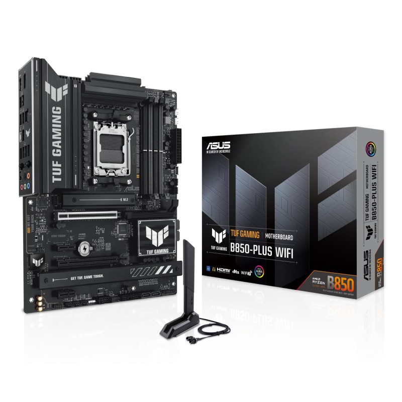 Mainboard|ASUS|AMD B850|SAM5|ATX|Memory DDR5|Memory slots 4|2xPCI-Express 4.0 1x|1xPCI-Express 4.0 16x|1xPCI-Express 5.0 16x|3xM.2|1xHDMI|1xDisplayPort|2xUSB 2.0|4xUSB 3.1|3xUSB 3.2|1xUSB-C|1xRJ45|5xAudio port|TUFGAMINGB850-PLUSWIFI