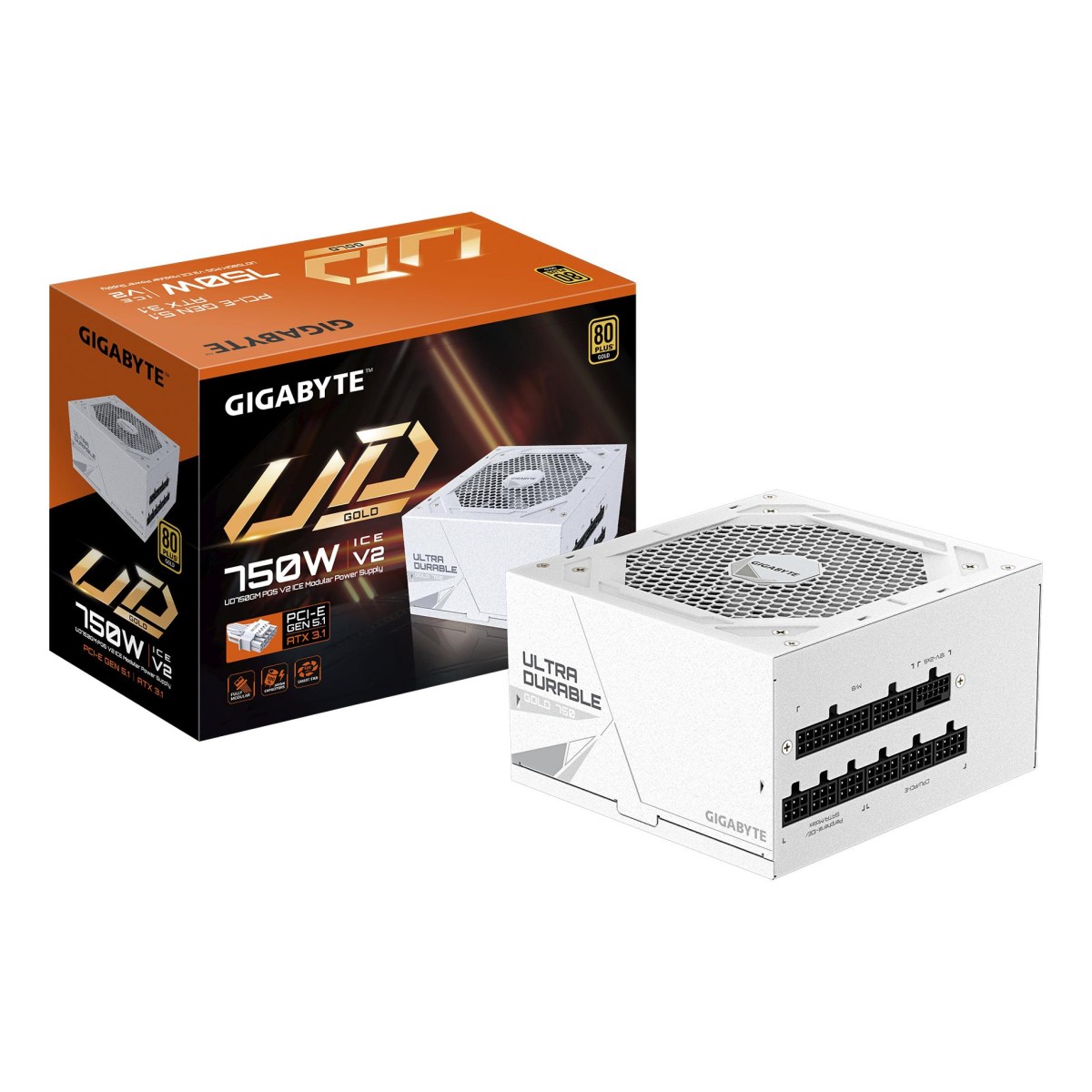 Power Supply|GIGABYTE|UD750GM PG5 ICE|ATX 3.1|750 Watts|Efficiency 80 PLUS GOLD|PFC Active|MTBF 100000 hours|GP-UD750GMPG5ICE