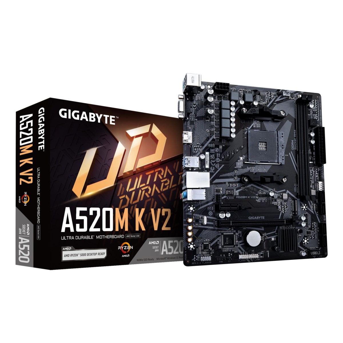 Mainboard|GIGABYTE|AMD A520|SAM4|Micro-ATX|Memory DDR4|Memory slots 2|1xPCI-Express 3.0 1x|1xPCI-Express 3.0 16x|1xM.2|1x15pin D-sub|1xHDMI|2xUSB 2.0|4xUSB 3.2|1xPS/2|1xRJ45|3xAudio port|A520MKV21.1