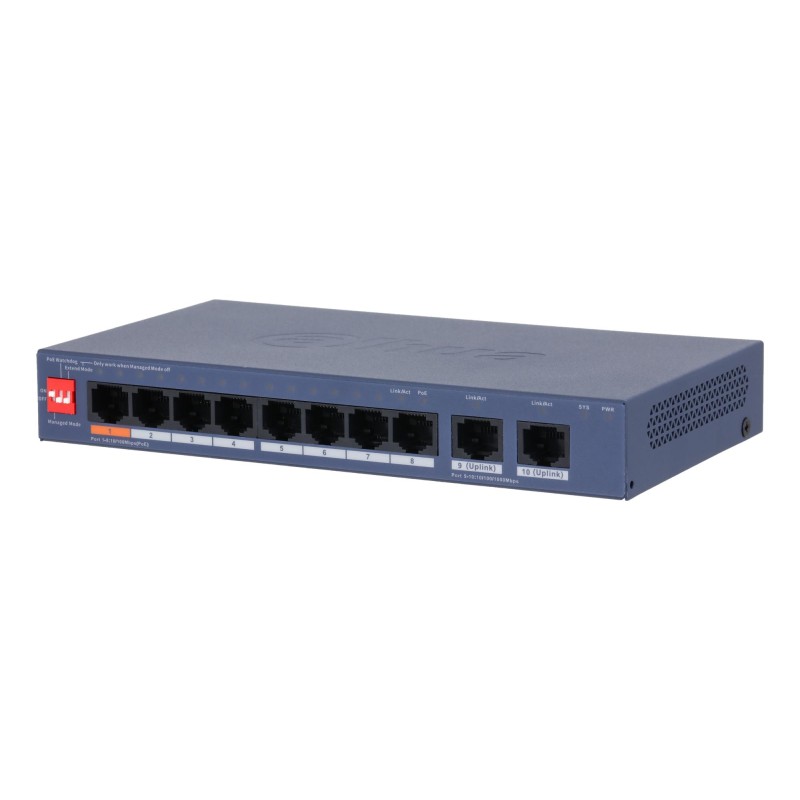 Switch|DAHUA|DH-CS4010-8ET2GT-60|Switch layer L2|8xRJ-45 ports|RJ-45 Ports Type Fast Ethernet (10/100)|2xGigabit Ethernet (copper) ports quantity|8xPower over Ethernet (PoE) ports quantity|Total Power over Ethernet (PoE) budget 60 W|CS4010-8ET2GT-60