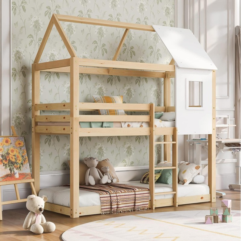 ΠΑΙΔΙΚΗ ΚΟΥΚΕΤΑ ΣΠΙΤΑΚΙ τ.MONTESSORI HOOD HM705.01 ΞΥΛΟ ΠΕΥΚΟΥ ΣΕ ΦΥΣΙΚΟ-ΣΤΡΩΜΑΤΑ 190x90εκ