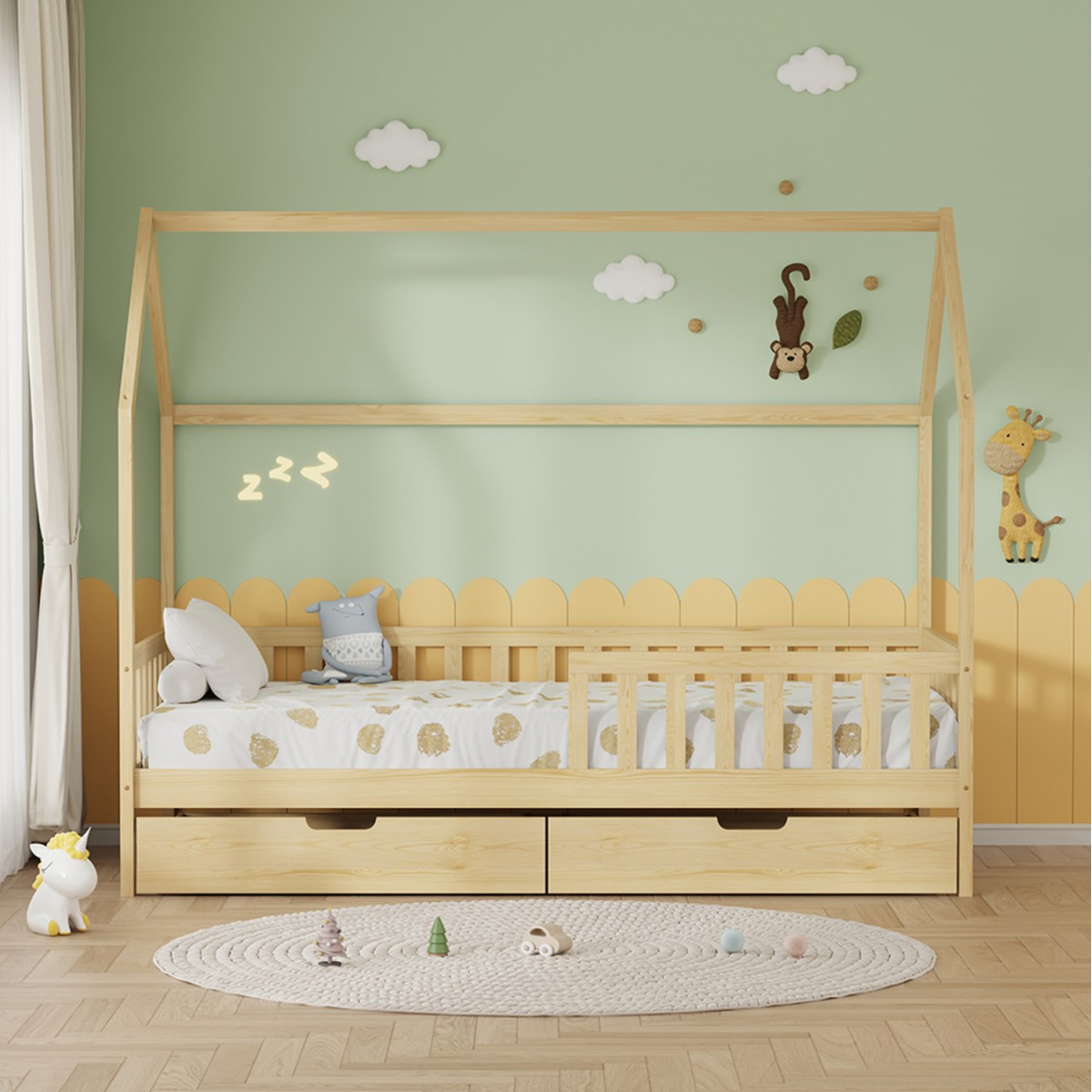 ΚΡΕΒΑΤΙ ΠΑΙΔΙΚΟ ΜΕ ΣΥΡΤΑΡΙΑ PHYLLIS HM724.01 τ.MONTESSORI ΦΥΣΙΚΟ 196x97x161Υεκ.