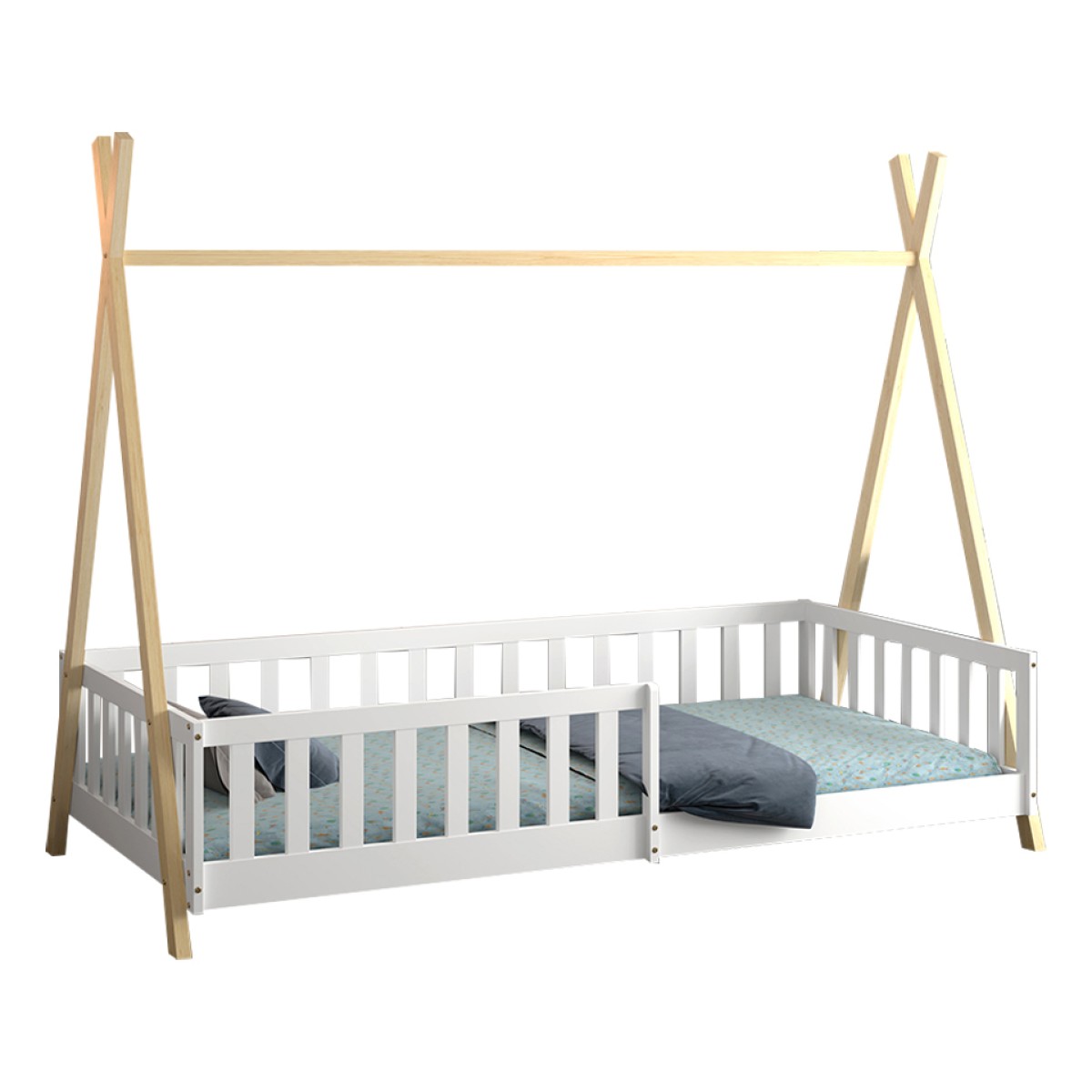 ΚΡΕΒΑΤΙ ΠΑΙΔΙΚΟ ΜΕ ΚΑΓΚΕΛΑ MUNK HM739.03 τ.MONTESSORI ΠΕΥΚΟ ΦΥΣΙΚΟ-ΛΕΥΚΟ--190x90εκ